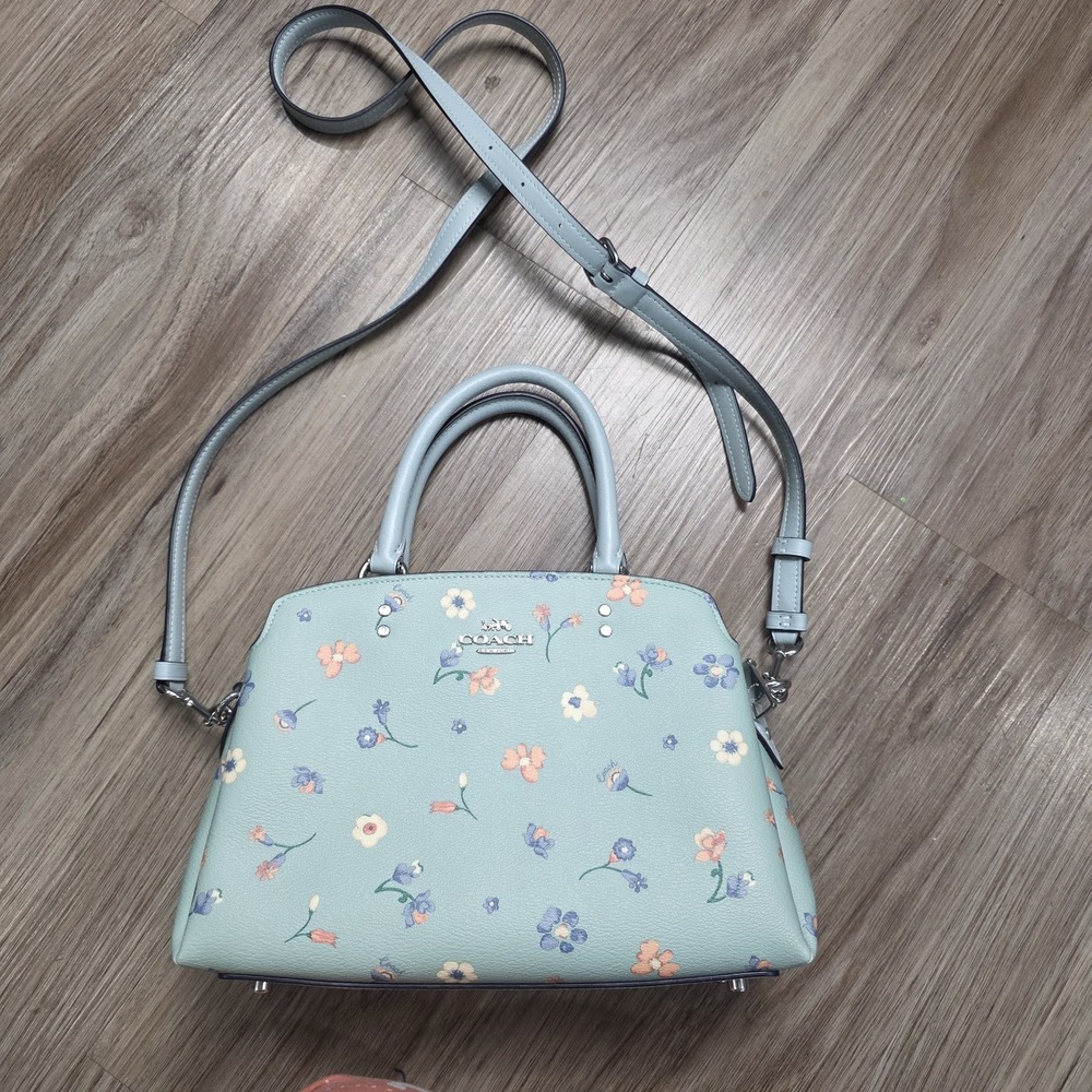 Coach C8216 Mini Lillie Carryall With Mystical Floral Print Light Blue Leather
